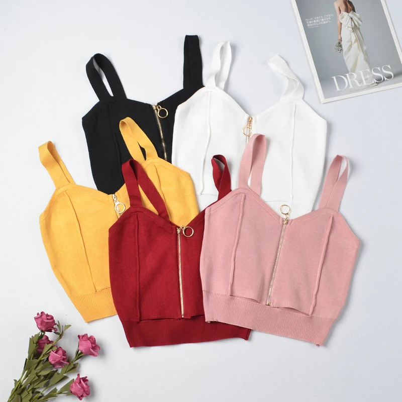 

Sexy Crop Top Women Club Sexy Zipper Knitting Camisole 2020 Summer New Tank Tops Female Sleeveless Solid Top Womens Clothes