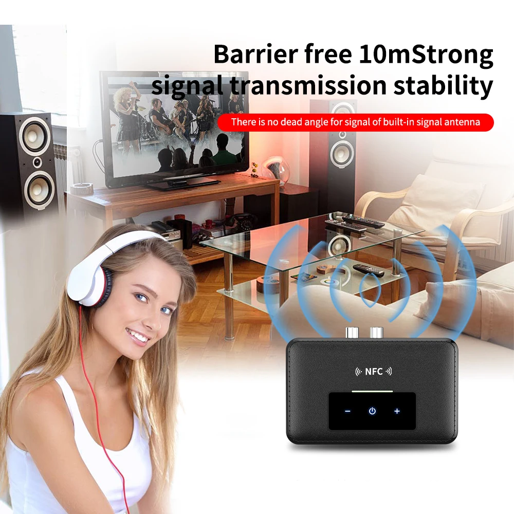 

NFC Audio Adapter Bluetooth 5.0 Transmitter Receiver Touch Screen HiFi Wireless Audio Receiver for Home Stereo PC Car Headphone