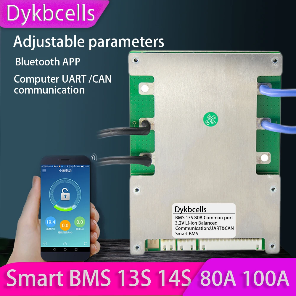 

Dykbcells 14S 13S 48V 120A 100A 80A Smart BMS lifepo4 Lithium Battery Protection Board W balance Bluetooth APP Display control