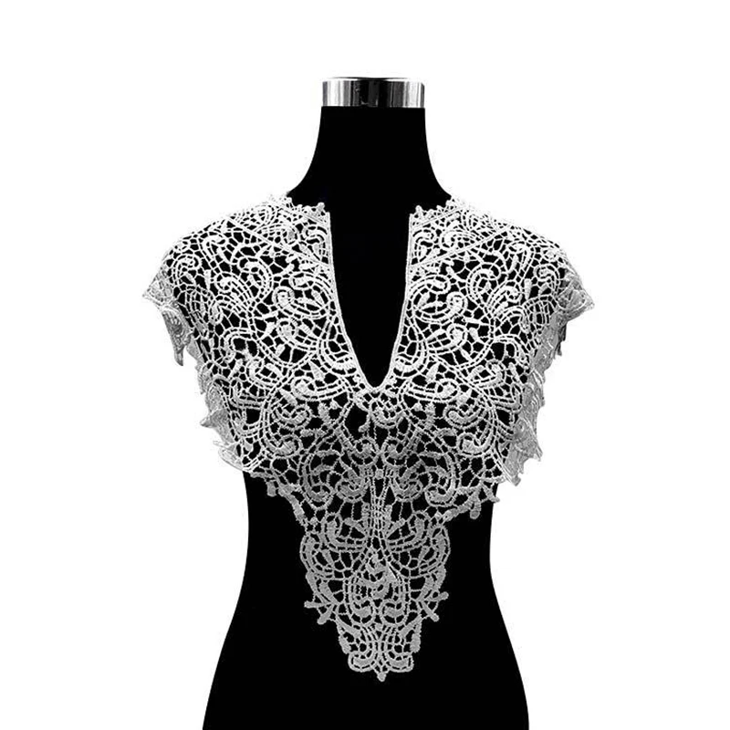 

1pc Polyester Big V Neckline Embroidered Lace Collar Fabric DIY Handmade Wedding Dress Collar Lace For Sewing Supplies Crafts