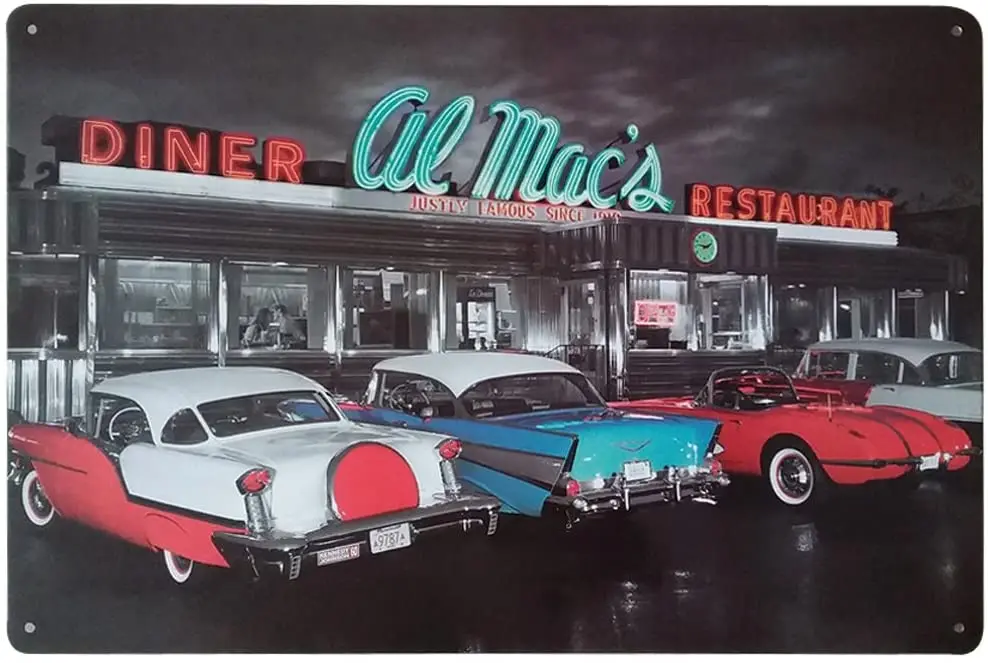 

Metal Sign DINER RESTAURANT Home Restaurant Cafe Art Poster Wall Decoration Old-fashioned Retro Square Metal Plate 8X12 Inches