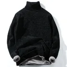 Высококачественный теплый свитер с высоким воротником, мужские Модные однотонные полосатые вязаные мужские свитера, повседневный тонкий пуловер, мужской теплый свитер