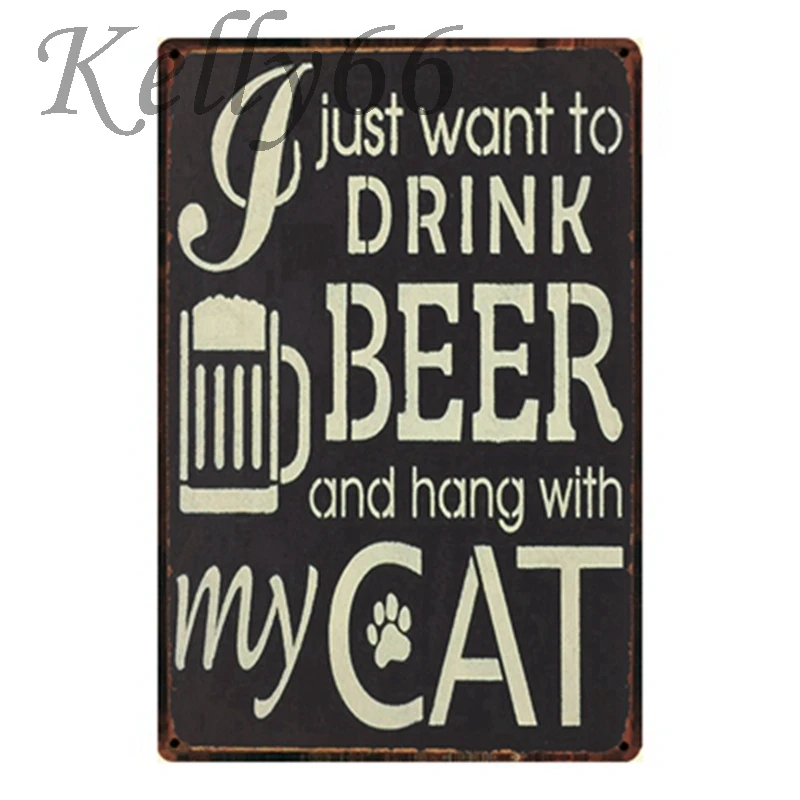 

[ Kelly66 ] BEER MY CAT Metal Sign Poster Home Decor Bar Wall Plaque Craft Antique Painting 20*30 CM Size y-1304