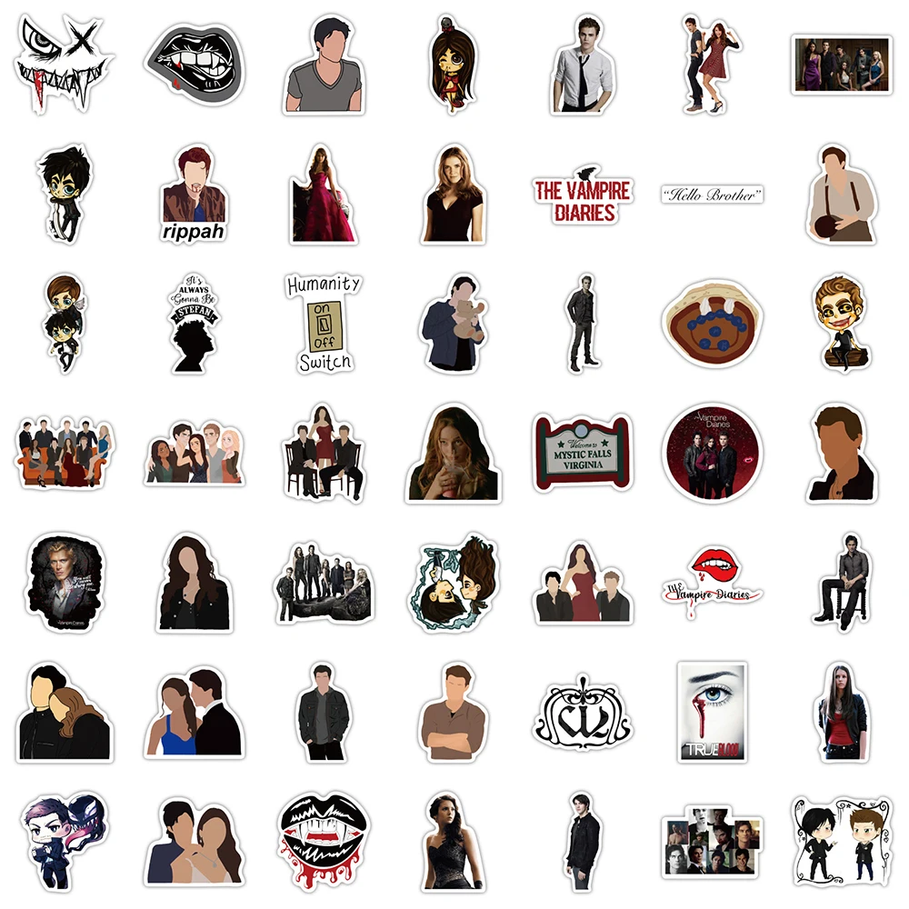 Pegatinas de serie de TV The Vampire Diaries, calcoman&iacute;as para ordenador port&aacute;til, equipaje, monopat&iacute;n, guitarra, cuaderno, tel&eacute;fono, pegatinas de juguete para ni&ntilde;os, 10/30/50/100 Uds.-4
