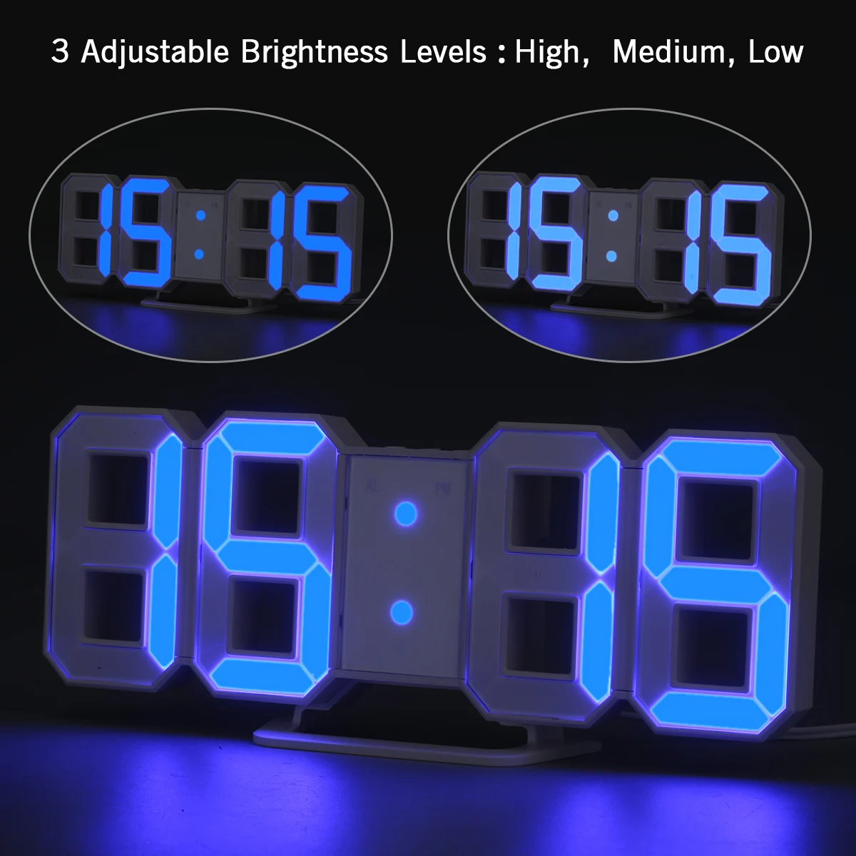 Цифровой большой 3D Будильник Белый светодиодный дисплей цифровые цифры