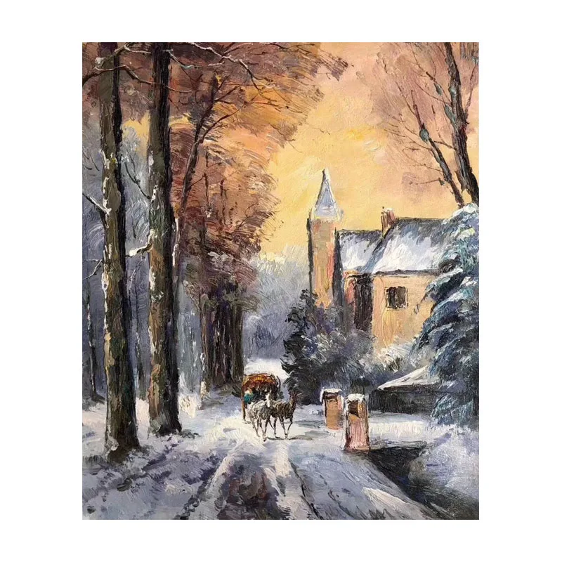 

KOWELL 100% Handpainted Snow Covered Landscape Oil Painting On Canvas Art Gift Home Decor Living Room Wall Art Frameless Picture
