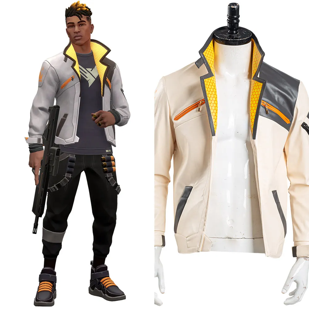 

Game Valorant Phoenix Cosplay Costume Men Jacket Coat Artificial Leather Tops Only Halloween Carnival Costume