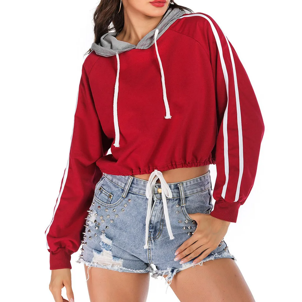 Худи женское повседневное с подолом свитшот на шнуровке винно красный кроп топ в