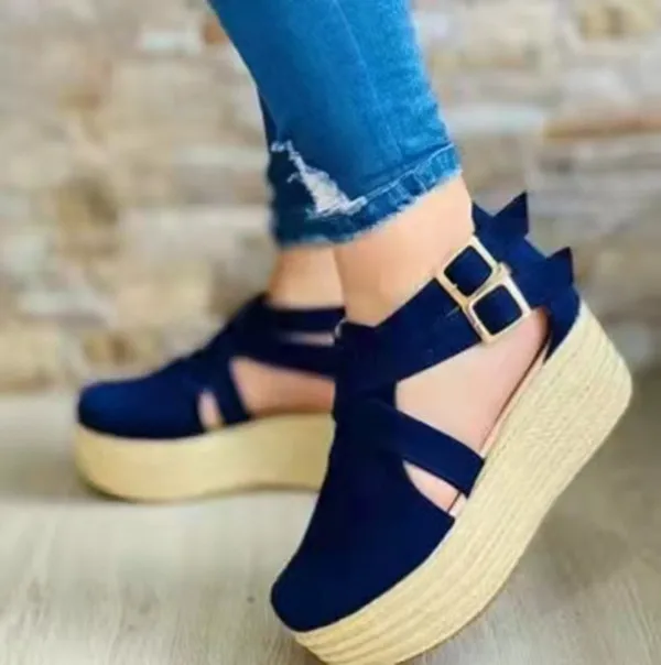 

Clogs Wedge 2021 Summer Heel Shoe Thick High Sandals Female Round Toe Large Size Platform Comfy High-heeled Closed Beige Big Com