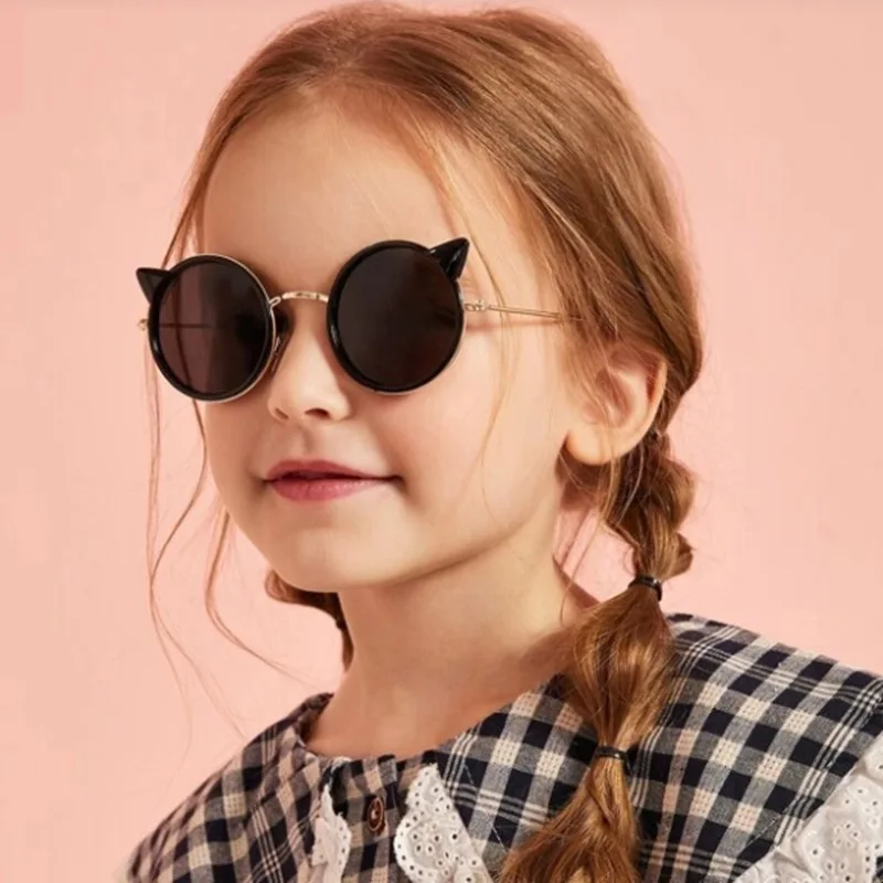 

New children sunglasses cartoon cat ear sun glasses fashion round children Eyewear