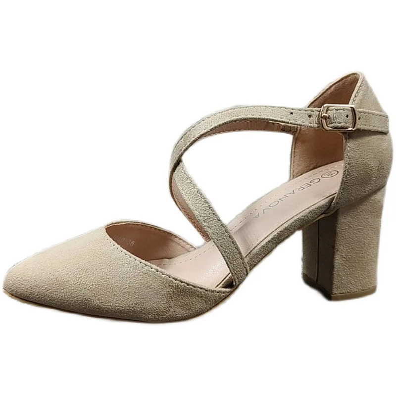 

Closed Toe Sandals 2021 Summer Black Shoes for Women Strappy Heels Cross-Shoes Fashion Beige Buckle Block Ankle High Comfort Gi