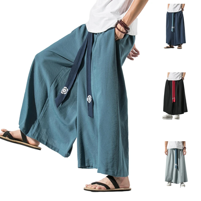 Брюки мужские с широкими штанинами хлопковые свободные штаны в ретро стиле