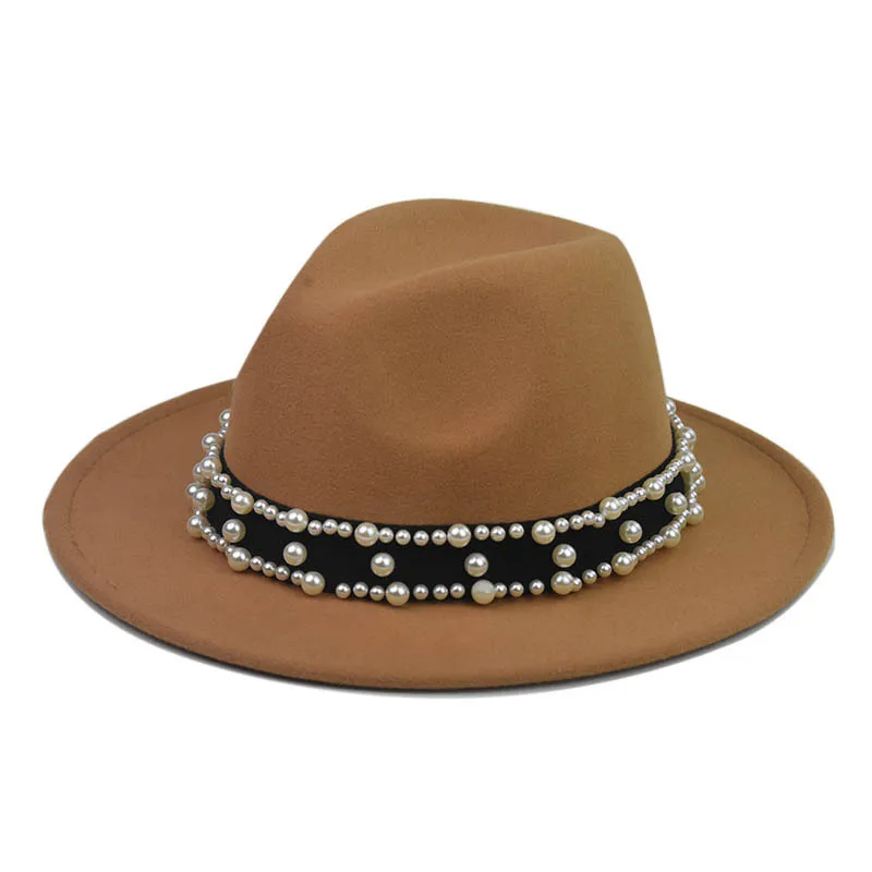 

Women Fashion Wide Brim Colorful Fedora Hat with Pearl Belt