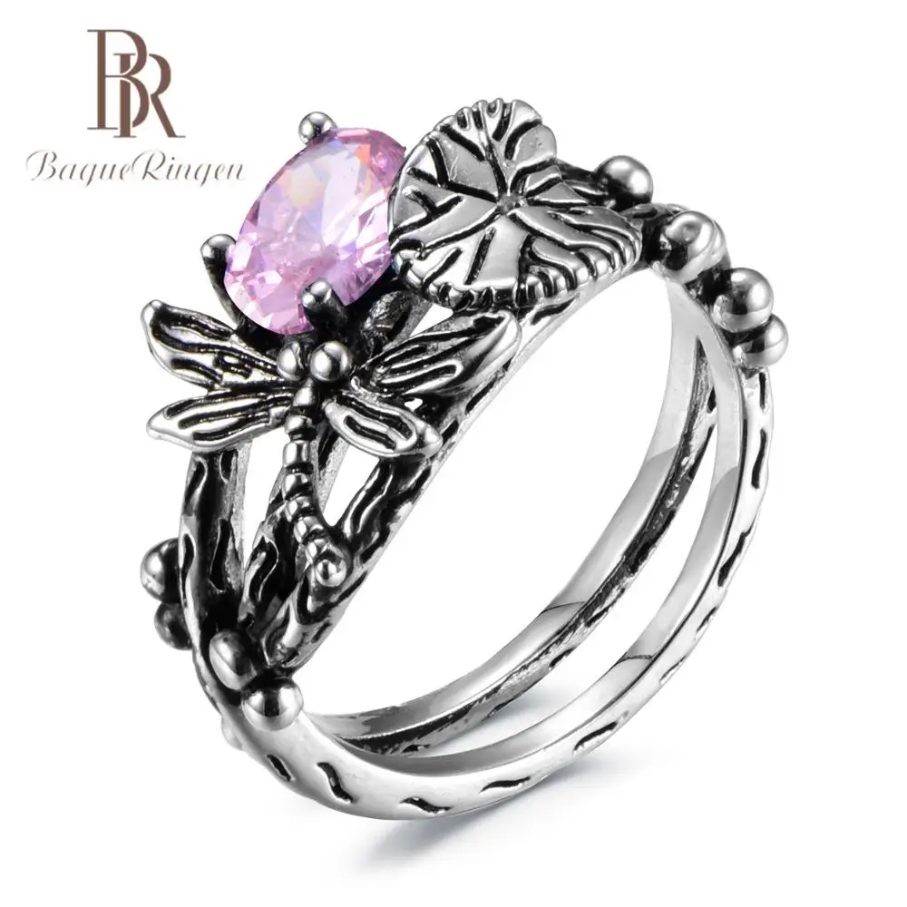 Bague Ringen АААА Циркон Милая Стрекоза 925 пробы серебряные ювелирные изделия кольца для женщин 7 цветов Рождество Хорошее ювелирное изделие подарки