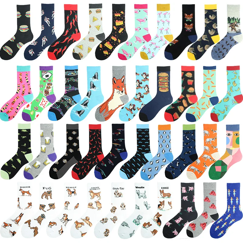 

Animal Food Deisgn Hip Hop Funny Socks Men Happy Crew Socks Harajuku Novelty Chili Flamingos Sokken Unisex Skateboard Divertidos