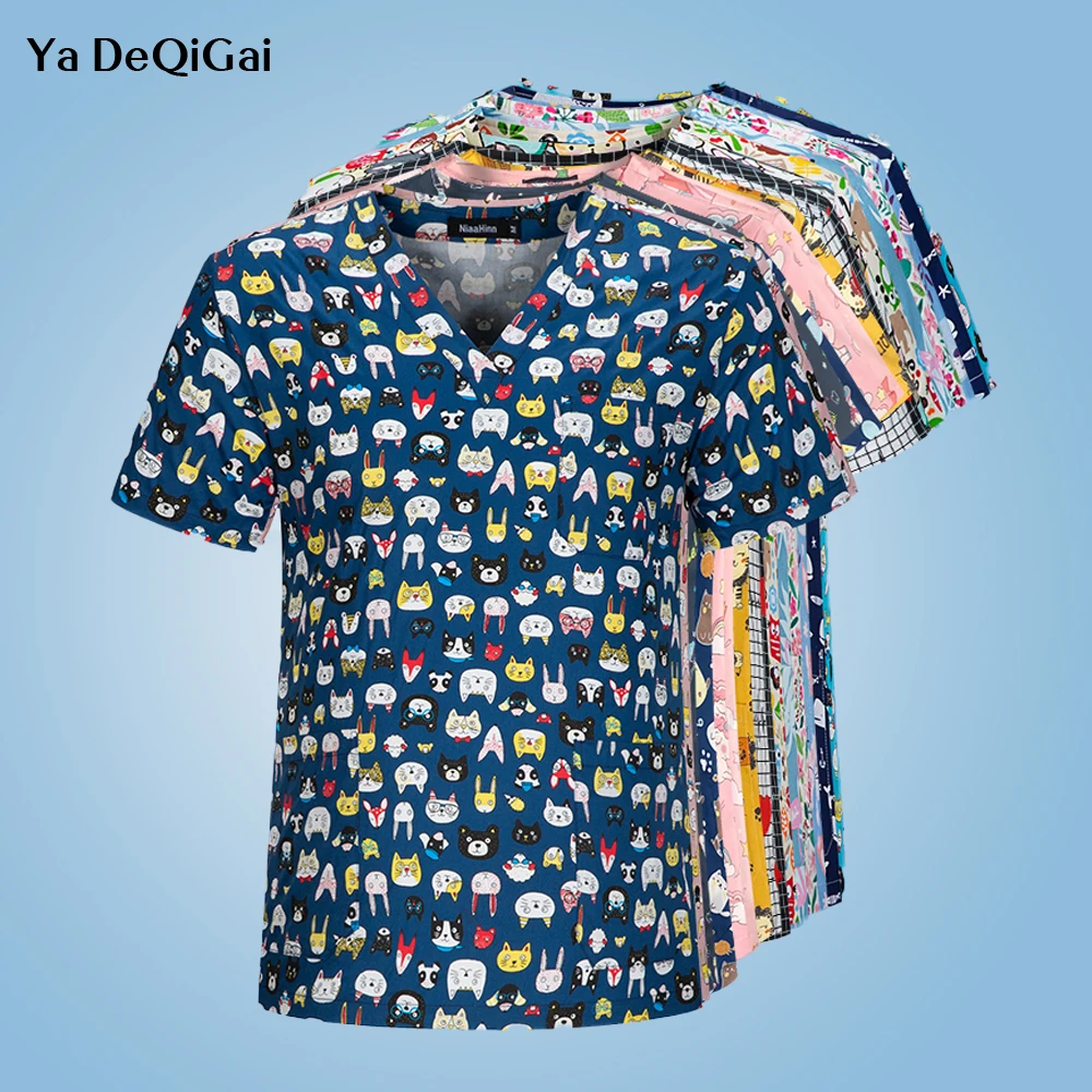 

Унисекс, Косметологический салон, зоомагазин, Униформа, Модный облегающий Топ, скраб, Женская скраб, хлопок, мультяшный принт, спа-форма, лаб...