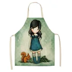 Фартуки из хлопка и льна для женщин, кухонные фартуки с принтом милой девушки для домашнего приготовления пищи, нагрудник с поясом для выпечки, корейские кухонные принадлежности, фартук