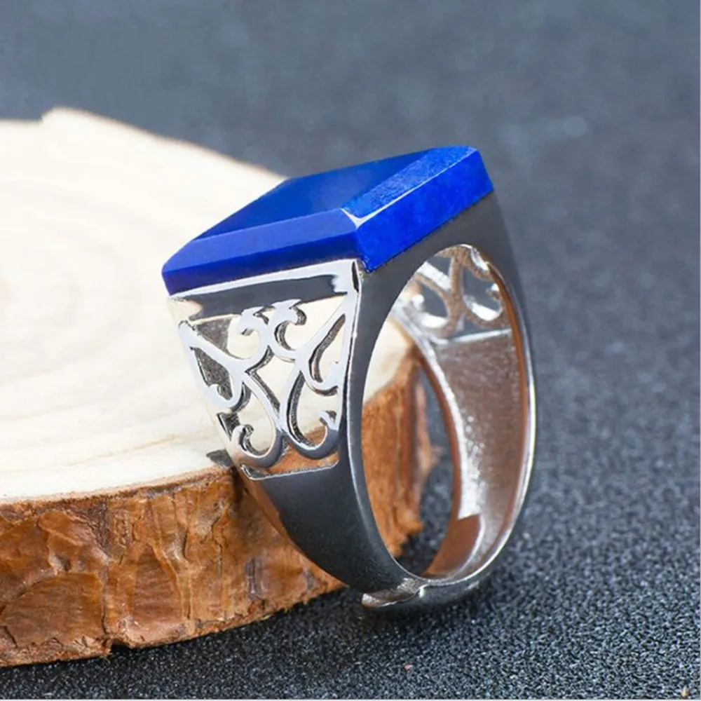 2021 FashionGenuine lapis lazuli square ring for men and women new s925 pure silver inlaid natural classic | Украшения и