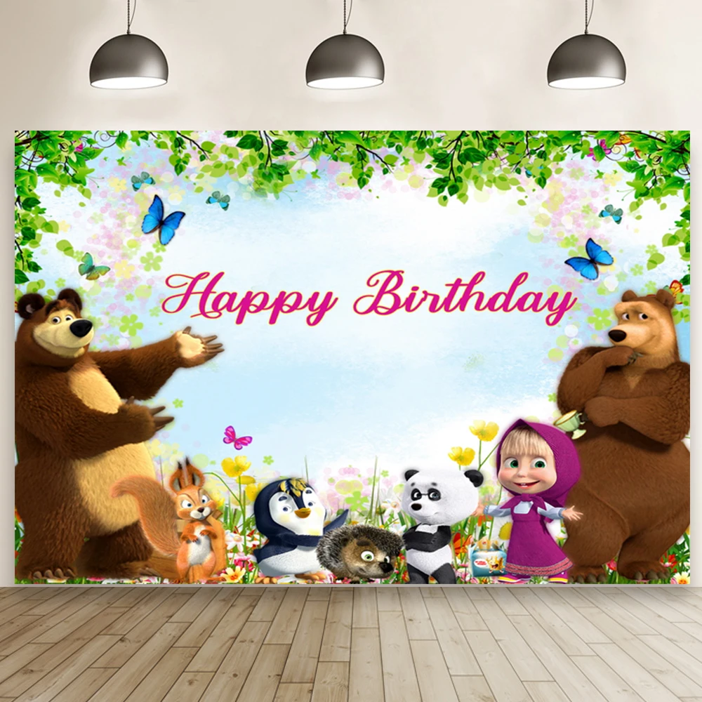 

Little Blond Girl and Bear Friend In Garden Studio Photography Backdrop Prop Birthday Party Cartoon Cake Photo Background Booth