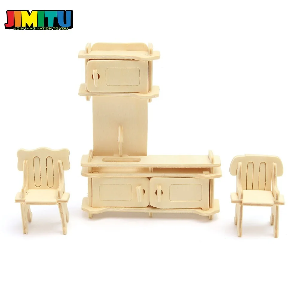 JIMITU 34 шт./компл. DIY Детский развивающий кукольный домик мебель 3D Деревянный пазл