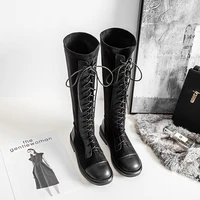 2021 new korean style knee length lace up long stretch boots womens microfiber rubber non slip fashion boots large size 33 43