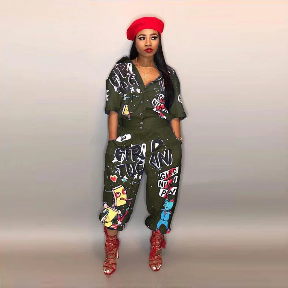 

2121 Spring and Autumn New Women's Clothing Sexy Letters Printed Flared Pants Jumpsuit