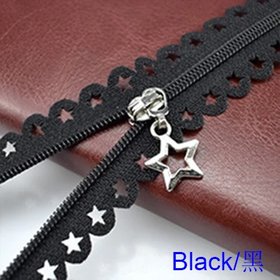 Black Zippers 2 шт./лот 25 см Звезды Кружева молнии для одежды декоративные молнии Швейные аксессуары ручной работы цвета молнии со звездами слайдер - Цвет: Black Zippers
