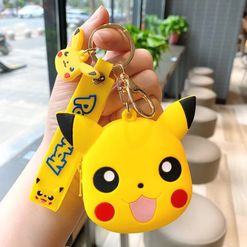 

Cartoon kawaii Pokemon Anime Pikachu Coin Purse Portable Metal Pendant Keychain Silicone Storage Bag boy girl Clutch Bag