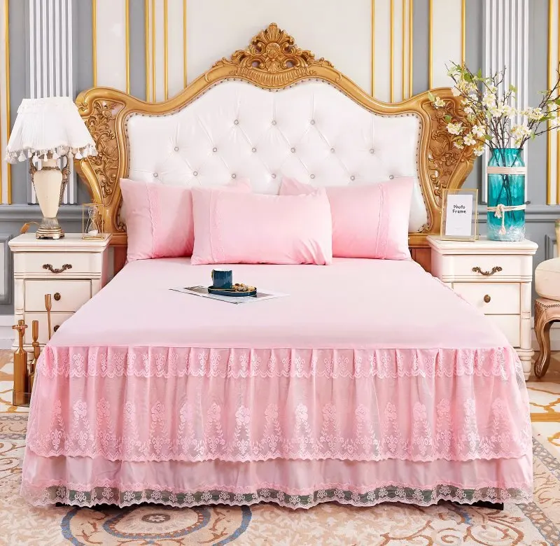 Кружевная Стеганая юбка для кровати кружевное покрывало пылезащитное свадебное