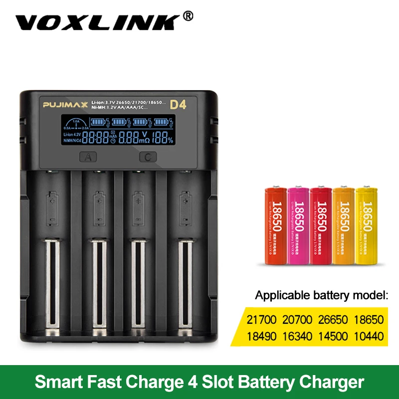 VOXLINK-cargador de batería recargable con pantalla LCD, dispositivo de carga rápida 18650, 26650, 18350, 21700, 26700, 22650