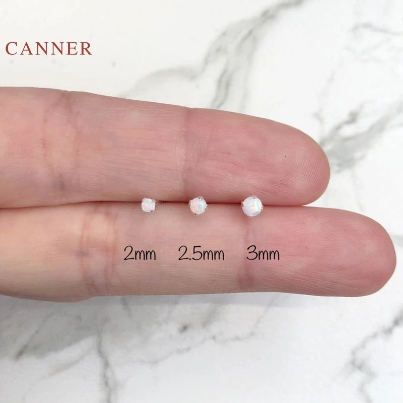 

CANNER Real 925 Sterling Silver Earrings For Women Gold-three Singles/Set Of Opal Stud Earrings Stud Earrings Korean Jewelry