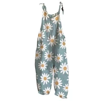 polyester creative vintage floral print summer rompers thin summer jumpsuit loose for date