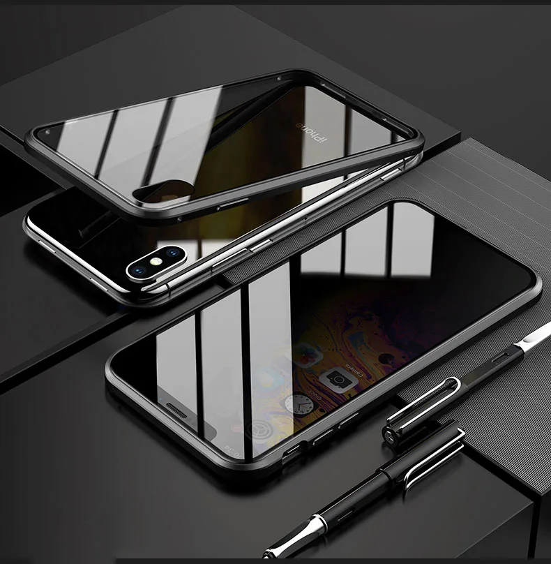 360 Protection Privacy Glass Magnetic Metal Case For iPhone XS Max XR XS X 7 8 6 6S Plus Anti-Peeping Case For iPhone 11 Pro Max