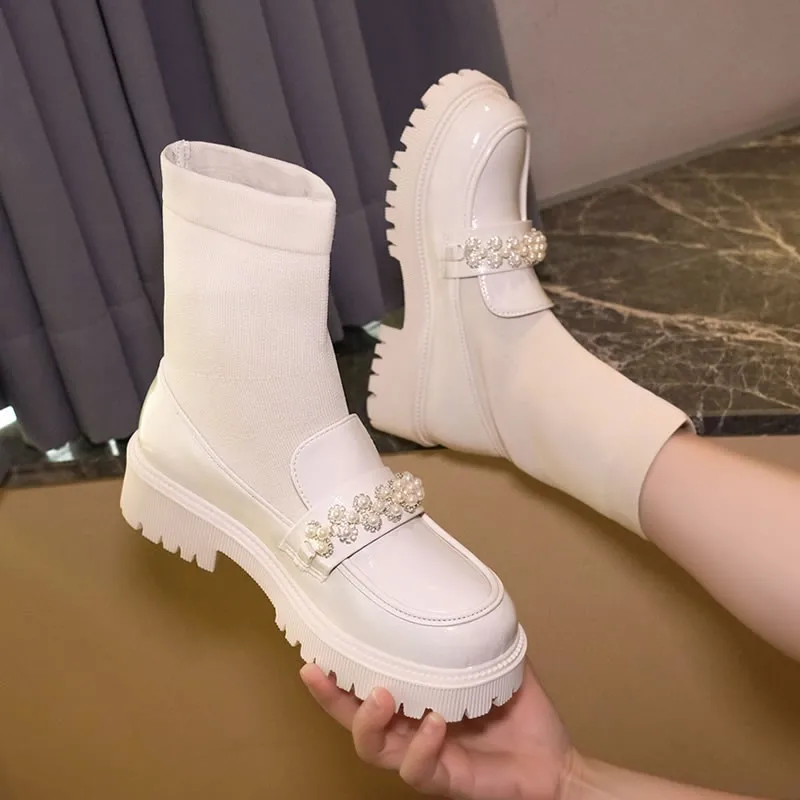 

Summer Thin Martin Boots Women 2021 New Thick-soled Middle Tube Spring And Autumn Boots Beige