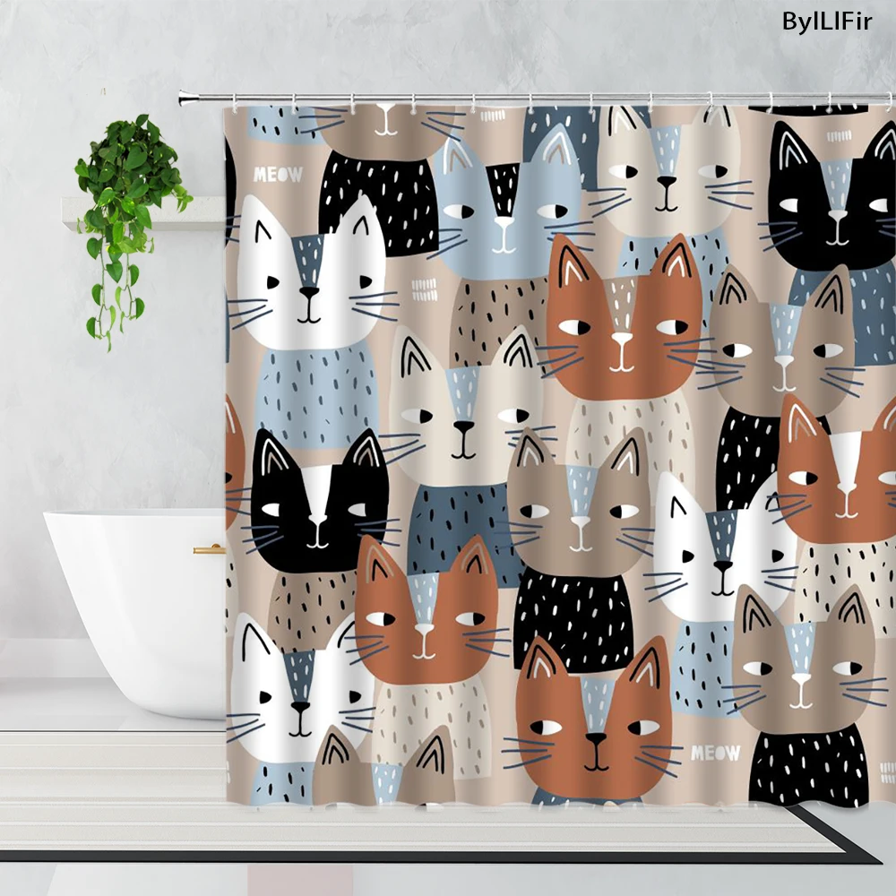 Занавески для ванной с рисунком оранжевых мультяшных кошек забавные креативные