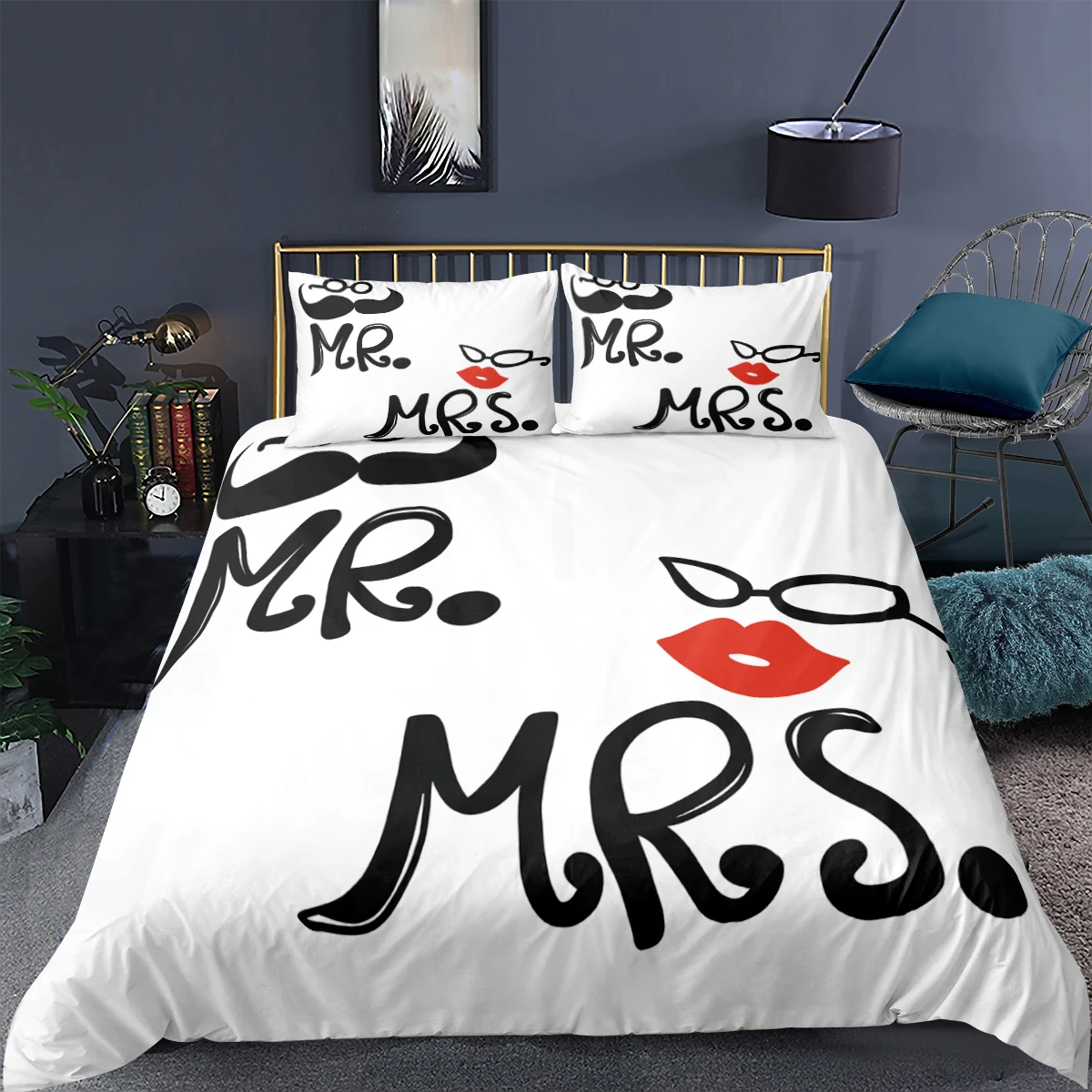 

Mr Mrs Letter Bedding Set Black White 3d Duvet Cover Sets Comforter Bed Linen Twin Queen King Single Size Modern Luxury Fashion