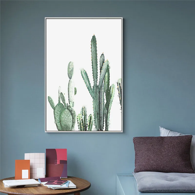 

Watercolor Plant Leaves Poster Nordic Green Cactus Tropical Plants Canvas Painting Wall Art Decorative Picture for Living Room
