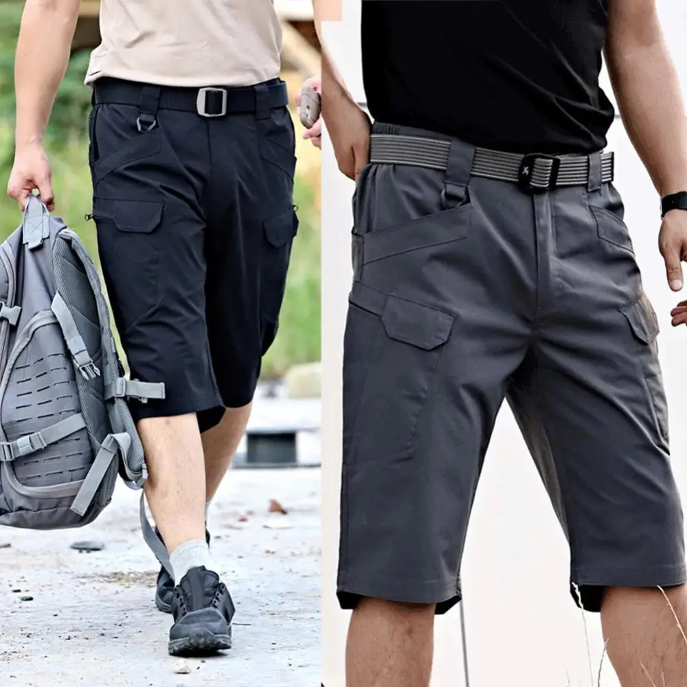 

Shorts Men High Quality Casual Business Beach Shorts Solid Color Multi-Pockets Quick Dry Outdoors Tactical Capri Pants Trousers