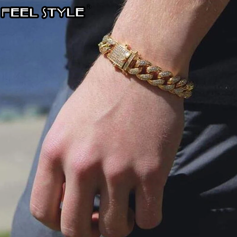 Мужской браслет из кубинской цепи Майами золотистого цвета с