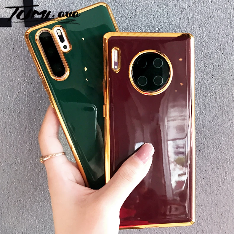 Роскошный простой силиконовый чехол из ТПУ с зеленым покрытием для Huawei P20 Lite P30 Pro