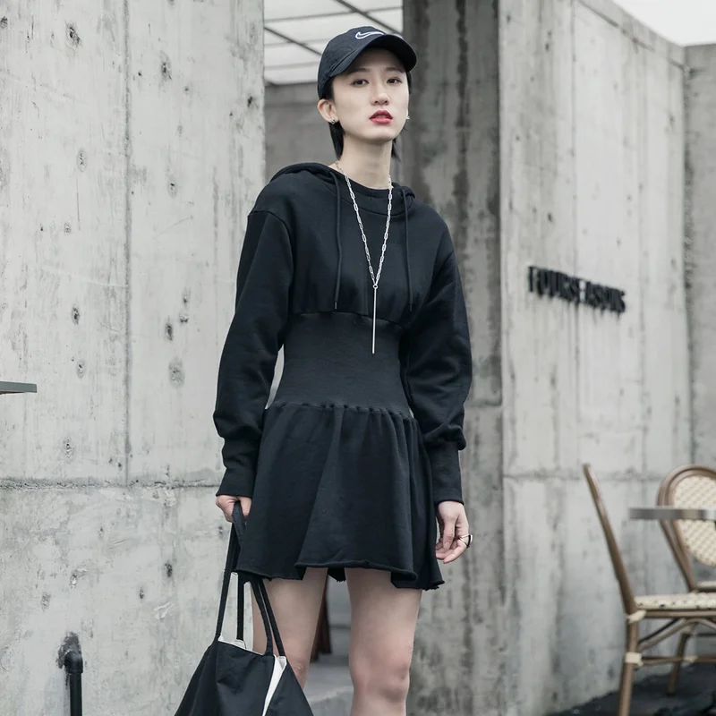 

ZCSMLL 2021 весна талии тонкий Повседневное платье-пуловер в Корейском стиле; Цвет черный, платье размера плюс, одежда в стиле «панк»; Восторженн...