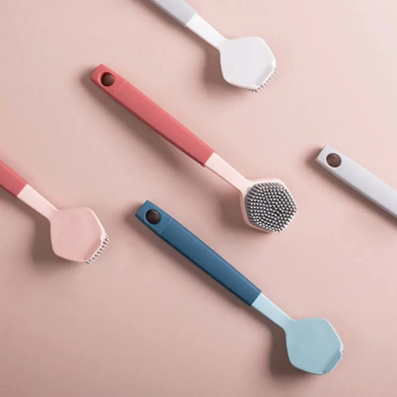 

Multifunction Kitchen Pan Cleaning Brush Silicone Long Handle Dish Pot Washing Macaron Color Brush