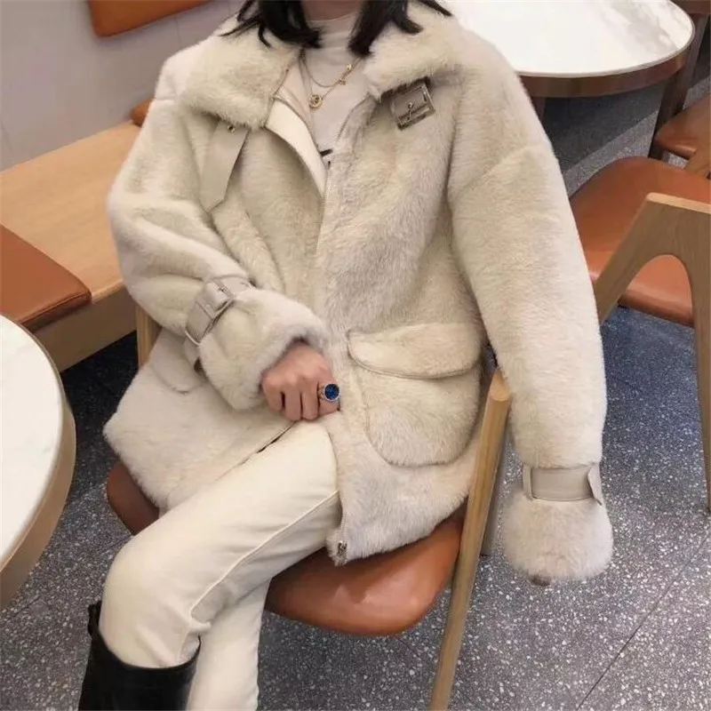 Faux Fur Coat Women 2019 Casual Furry Thick Warm Long Faux Lamb Fur Jacket Loose Winter Coat Women