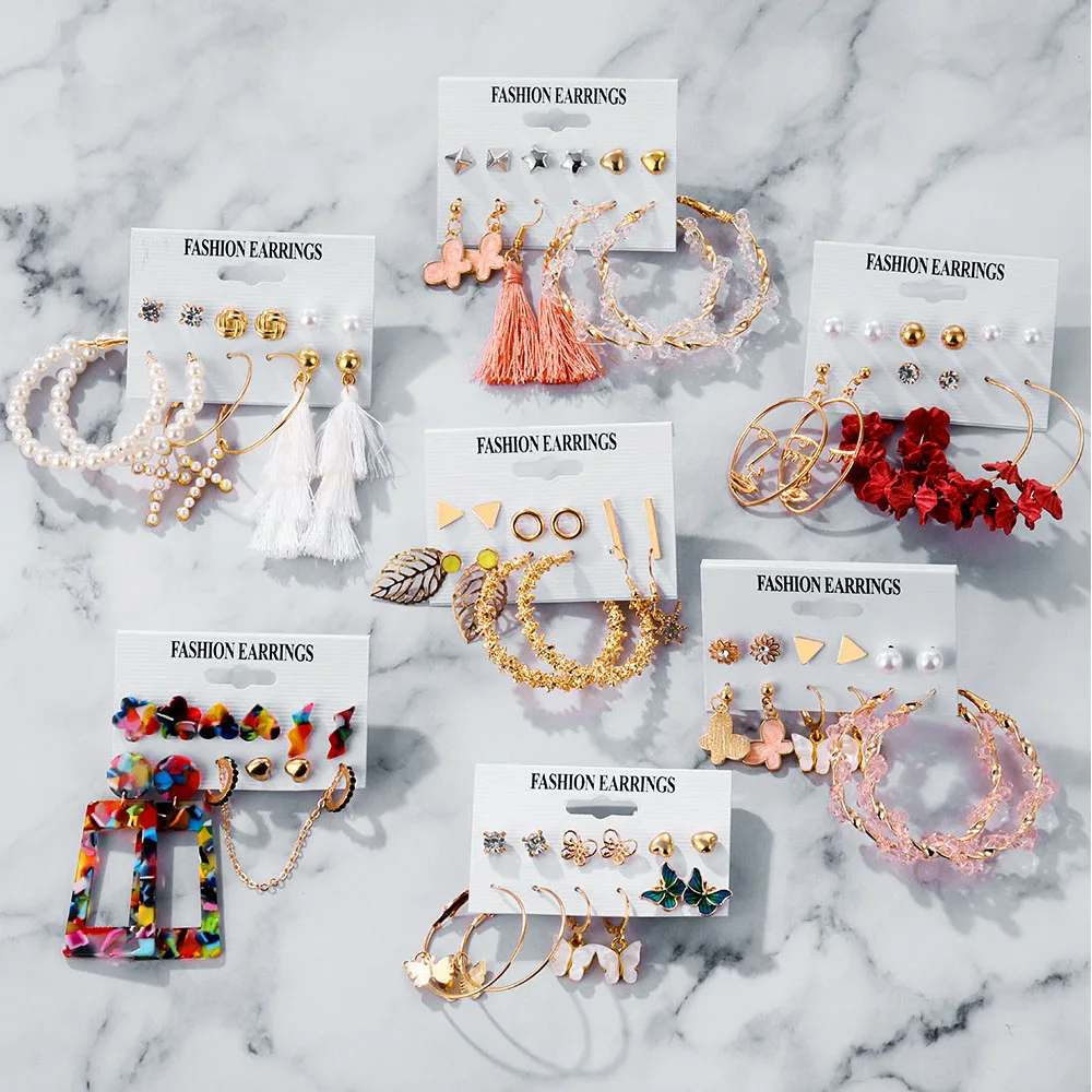 Винтажный акриловый цветок серьга геометрической формы в комплекте Женская мода