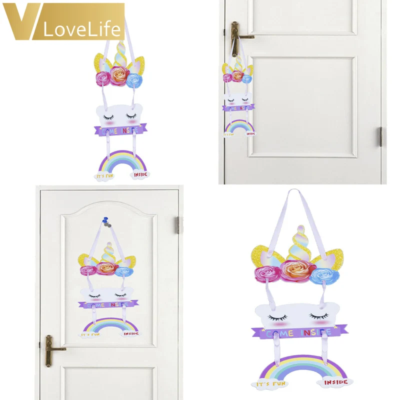 Блестящий Единорог дверной знак подвесной подарок волшебное Радужное украшение