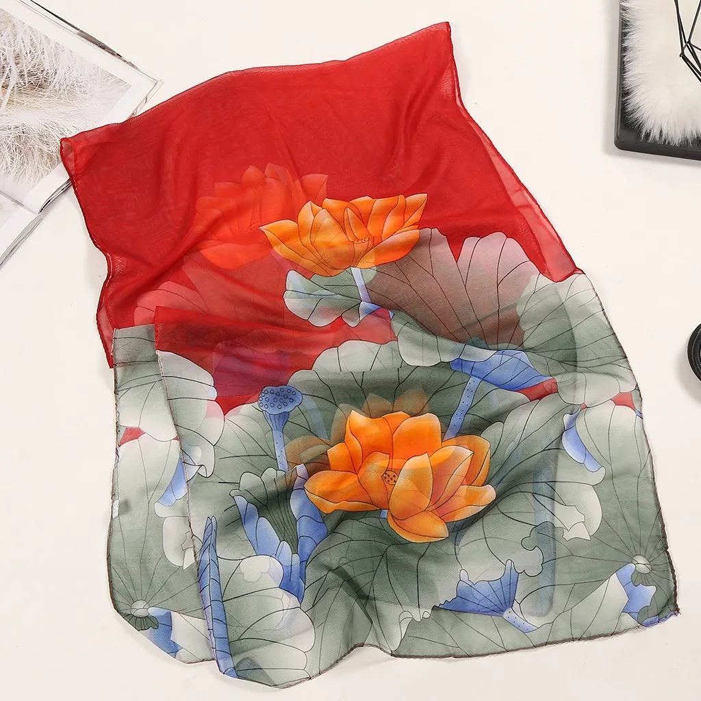 Женский шелковый шарф с цветочным принтом лето 2020 Длинный мягкий шарф-накидка