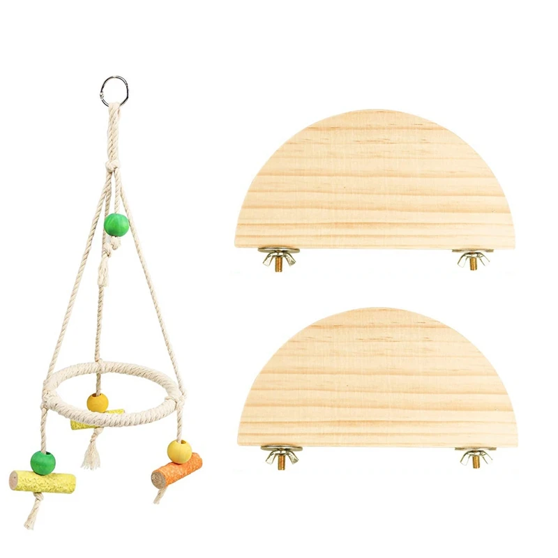 

Bird Perch Stand Parrot Rope Swing Hanging Toy,Circle Ring Parakeet Perch Swing Toys&Bird Platform Stand Playground