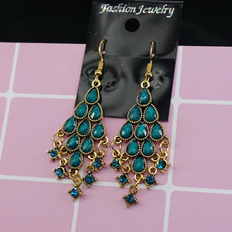 Национальный Стиль серьги для женщин сплав инкрустированные с искусственными