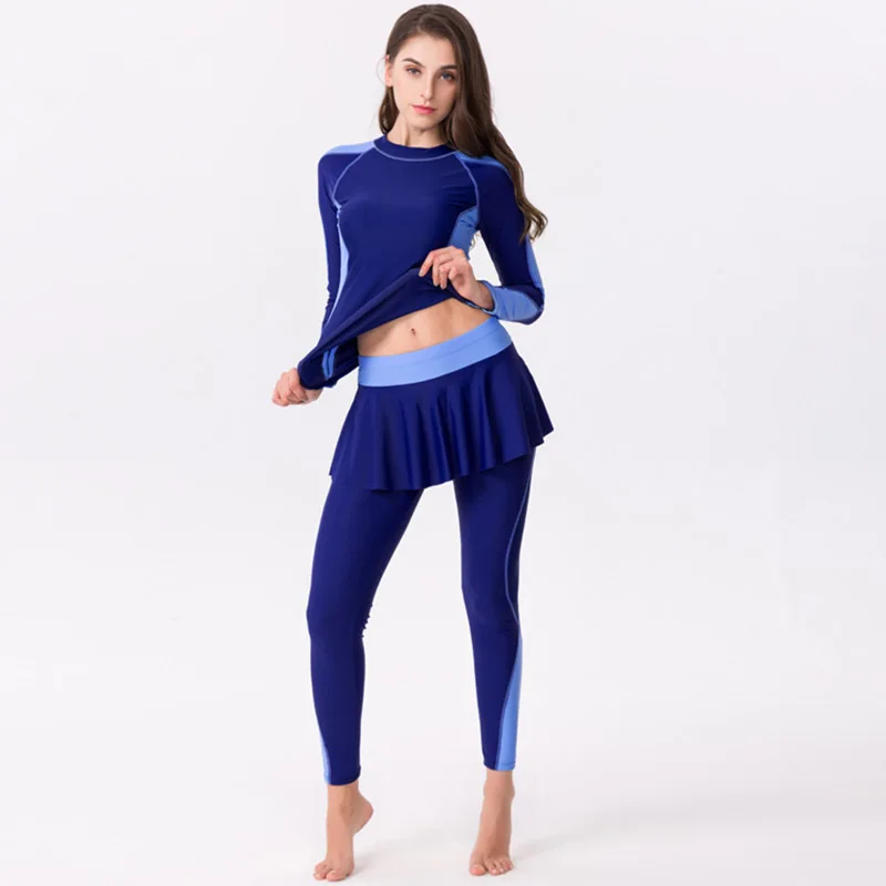 Плюс размер Rashguards из двух частей купальник футболка с юбкой брюки купальные