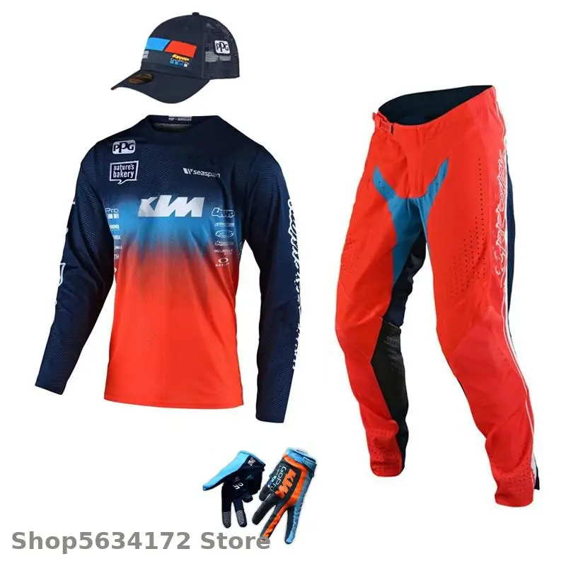 

GP AIR TEAM Motocross Jersey Pants Orange Suit Motorcycle Street Moto Riding Gear Set for ktm Race Kits Cycling gloves and cap